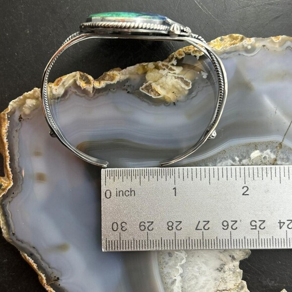 Sterling Silver Southwestern Style Oval Azurite Decorated Bracelet For Women - Picture 8 of 10